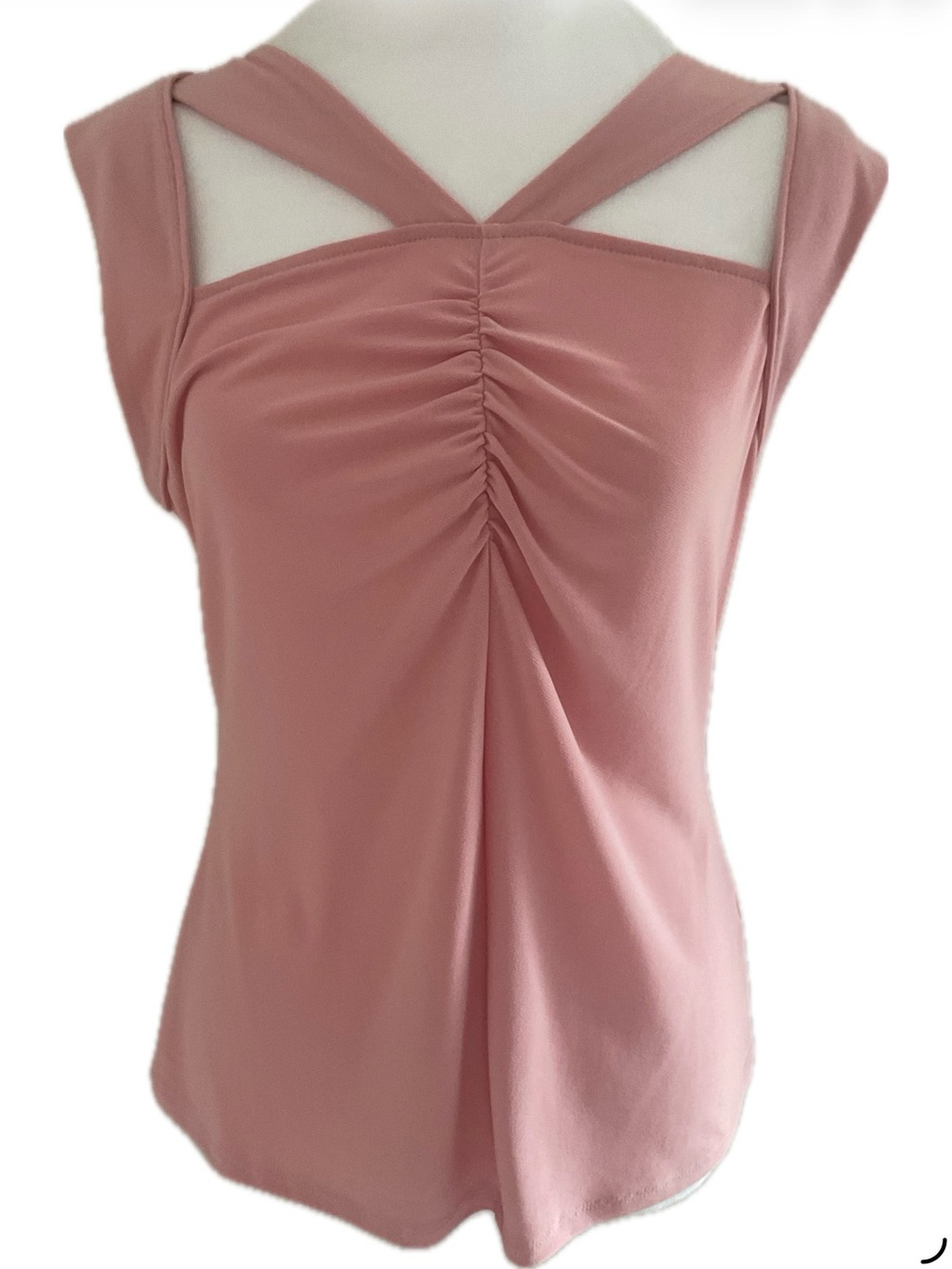 **Halogen Pink Sleeveless Ruched Front Tank with Cutout Neckline